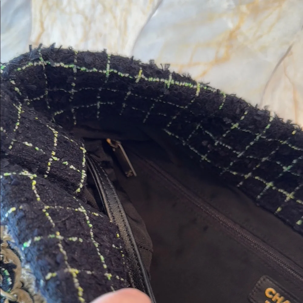 CHANEL Tan and Black Hobo Bag with Chunky Chain Handle - Picture 9 of 11